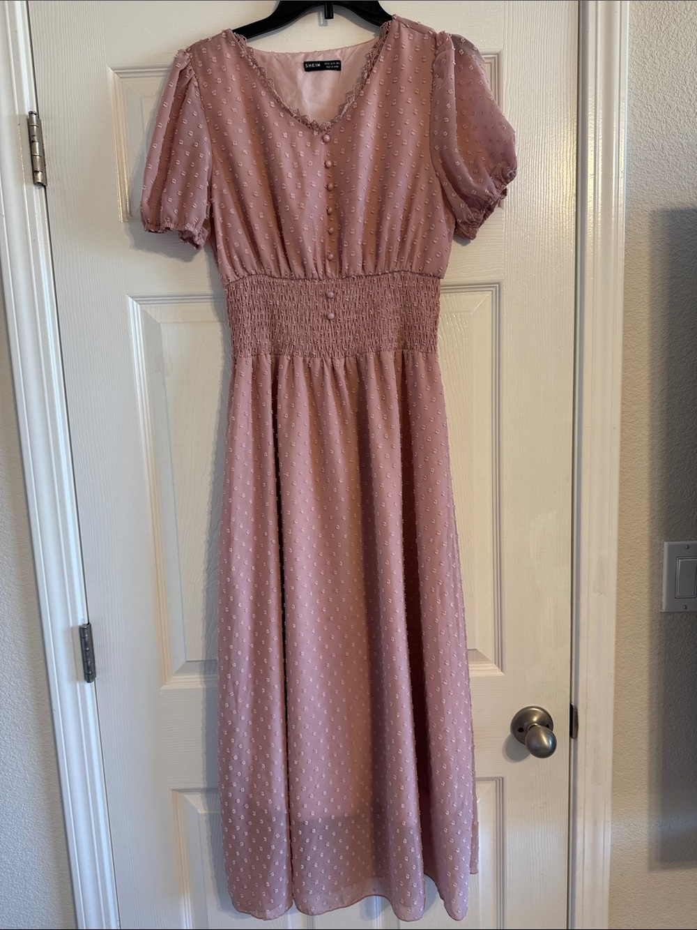 SHEIN Dusty Rose Swiss Dot Midi Dress